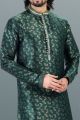 Jaquard Banarasi Silk Green Mens Kurta Pajama (NMK-6634)