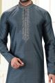 Jaquard Banarasi Silk Grey Mens Kurta Pajama (NMK-6617)