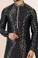 Jaquard Banarasi Silk Kurta in Black (NMK-6635)