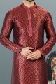 Jaquard Banarasi Silk Maroon Kurta Pajama (NMK-6638)