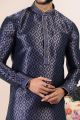 Jaquard Banarasi Silk Mens Kurta Pajama in Blue (NMK-6637)