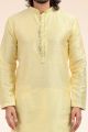 Jaquard Banarasi Silk Mens Kurta Pajama in Lemon (NMK-6444)