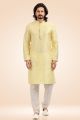 Jaquard Banarasi Silk Mens Kurta Pajama in Lemon (NMK-6444)