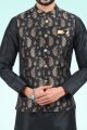 Jaquard Banarasi Silk Mens Nehru Jacket in Black (NMK-6490)