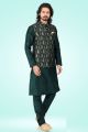 Jaquard Banarasi Silk Nehru Jacket in Green (NMK-6488)