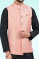 Jaquard Banarasi Silk Nehru Jacket in Pink (NMK-6482)