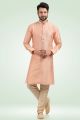 Jaquard Banarasi Silk Peach Mens Kurta Pajama (NMK-6445)