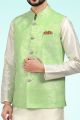 Jaquard Banarasi Silk Pista Green Nehru Jacket (NMK-6478)