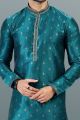 Jaquard Banarasi Silk Teal Green Kurta Pajama (NMK-6640)