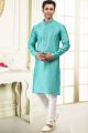 Jaquard Banarasi Silk Teal Green Mens Kurta (NMK-6607)