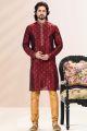 Jaquard Banarasi Silk Wine Kurta Pajama (NMK-6641)