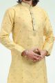 Jaquard Banarasi Silk Yellow Mens Kurta (NMK-6433)