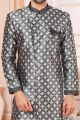 Jaquard Semi Silk Brocade Black Mens Indo Western (NMK-6537)