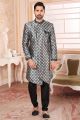 Jaquard Semi Silk Brocade Black Mens Indo Western (NMK-6537)