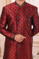 Jaquard Semi Silk Brocade Maroon Mens Indo Western (NMK-6536)