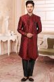 Jaquard Semi Silk Brocade Maroon Mens Indo Western (NMK-6536)