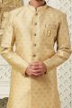 Jaquard Semi Silk Brocade Yellow Indo Western for Men (NMK-6535)