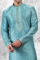 Jaquard Silk Brocade Blue Kurta Pajama (NMK-6592)