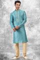 Jaquard Silk Brocade Blue Kurta Pajama (NMK-6592)