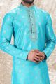 Jaquard Silk Brocade Blue Mens Kurta (NMK-6597)