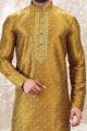 Jaquard Silk Brocade Golden Kurta Pajama (NMK-6593)