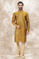 Jaquard Silk Brocade Golden Kurta Pajama (NMK-6593)