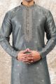 Jaquard Silk Brocade Grey Kurta Pajama (NMK-6595)