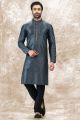 Jaquard Silk Brocade Grey Mens Kurta Pajama (NMK-6605)