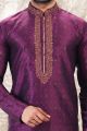 Jaquard Silk Brocade Kurta Pajama in Magenta (NMK-6601)