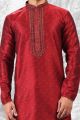 Jaquard Silk Brocade Maroon Kurta Pajama (NMK-6594)