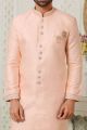 Jaquard Silk Brocade Mens Indo Western in Peach (NMK-6527)