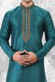 Jaquard Silk Brocade Teal Blue Mens Kurta Pajama (NMK-6600)