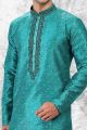 Jaquard Silk Brocade Teal Green Kurtas for Men (NMK-6602)