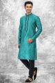 Jaquard Silk Brocade Teal Green Kurtas for Men (NMK-6602)