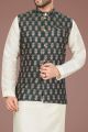 Lemon Art Silk, Green Jaquard Nehru Jacket (NMK-5124)