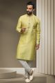 Lemon Jaquard Silk Brocade Kurta Pajama (NMK-5948)