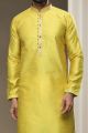 Lemon Yellow Jaquard Silk Brocade Kurta Pajama (NMK-5952)