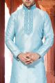 Light Blue Art Dupion Kurta Pajama (NMK-2951)