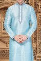 Light Blue Art Dupion Kurta Pajama (NMK-2968)