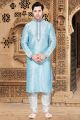 Light Blue Art Dupion Kurta Pajama (NMK-2968)