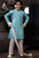 Light Blue Cotton Printed Boys Kurta (NKK-745)