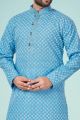 Light Blue Printed Cotton Silk Kurta Pajama (NMK-4834)