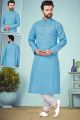 Light Blue Printed Cotton Silk Kurta Pajama (NMK-4834)