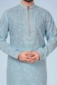 Light Blue Printed Cotton Silk Mens Kurta (NMK-4854)