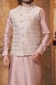 Light Brown Art Banarasi Silk Nehru Jacket (NMK-5603)