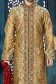 Light Brown Art Dupion Designer Kurta Pajama (NMK-3827)