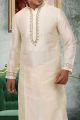 Light Gold Art Dupion Men Kurtas (NMK-1314)