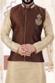 Light Gold Art Silk Jacket Style Kurta (NMK-4267)