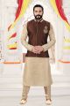 Light Gold Art Silk Jacket Style Kurta (NMK-4267)