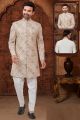 Light Gold Lucknowi Sherwani (NMK-5908)